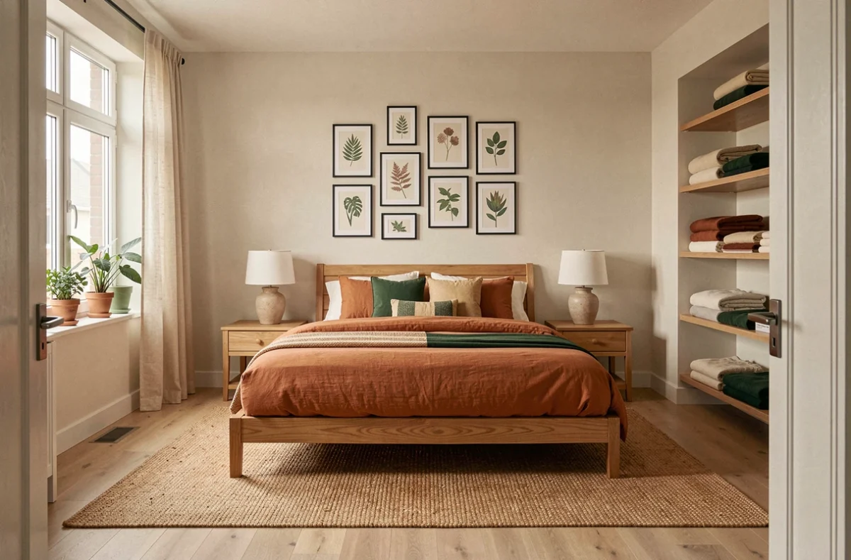 Chambre parentale chaleureuse et rénovée avec literie en lin, décoration cosy et ambiance apaisante après transformation