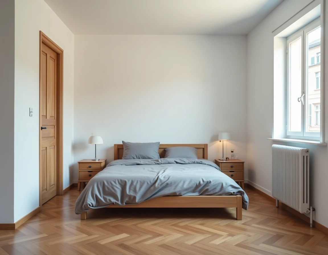 Chambre résidentielle française avec deux radiateurs à accumulation électrique intégrés aux murs