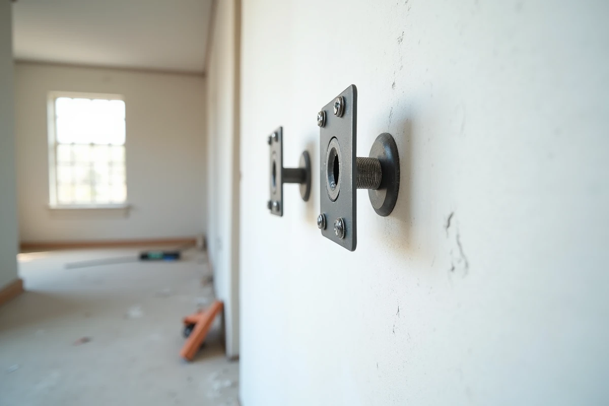 Comparaison entre une fixation défectueuse avec fissure et une cheville à bascule correctement installée sur cloison placo
