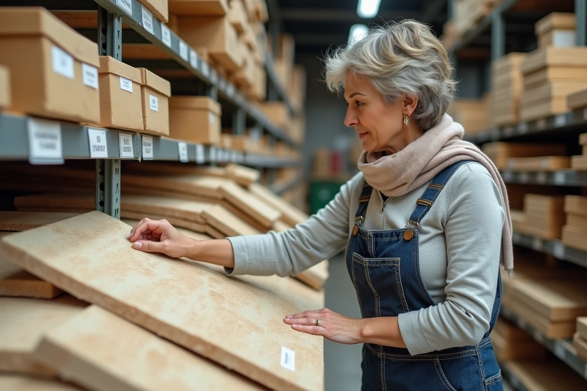 Femme examinant des matériaux d