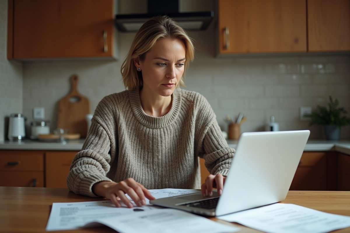 Femme calculant ses dépenses de déménagement à la maison