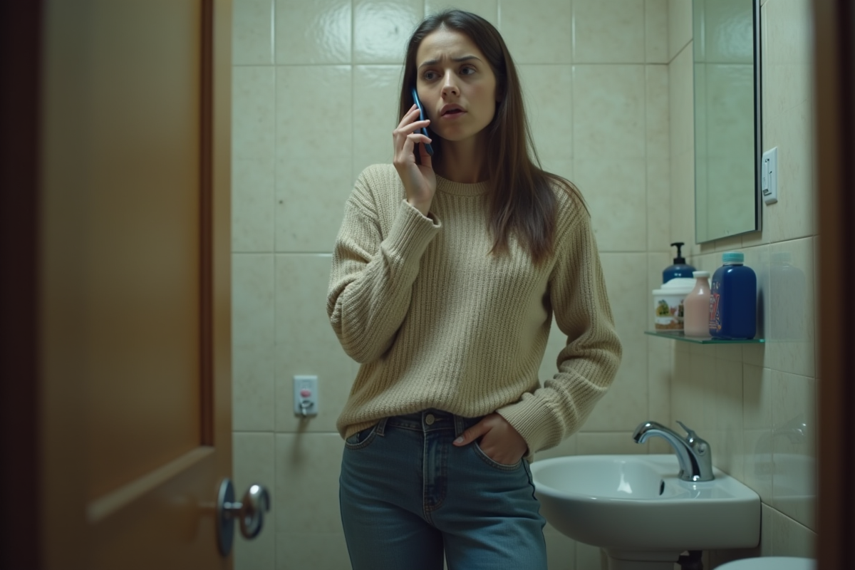 Jeune femme inquiète regardant une tache d