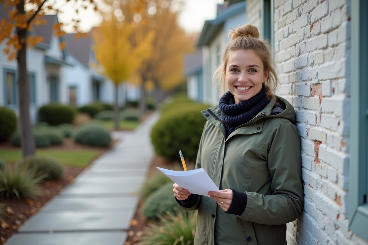 Jeune femme souriante avec isolation maison neuve