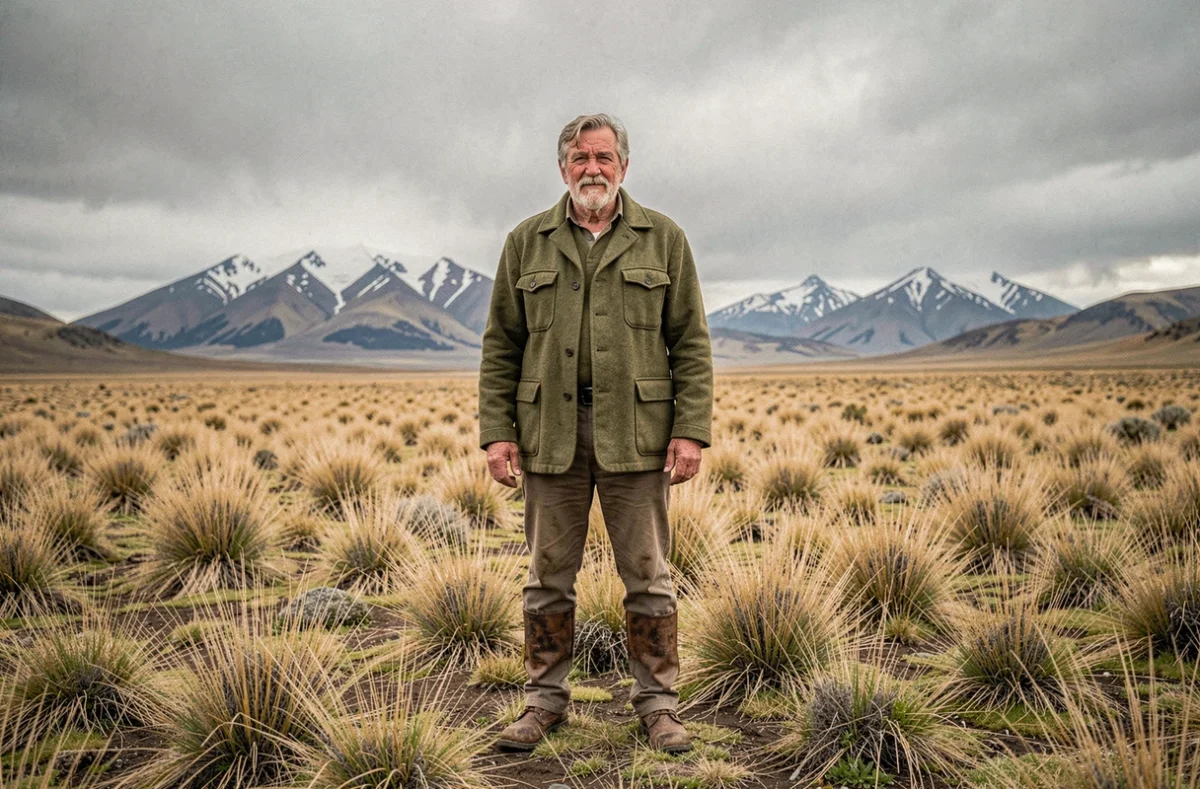 Florent Pagny en Patagonie, silhouette solitaire sur la steppe argentine avec les Andes en arrière-plan