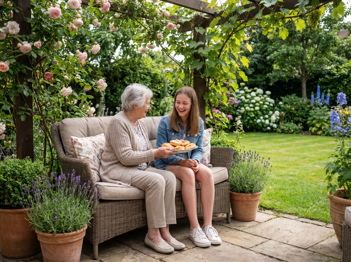 Grand-mère et petite-fille partageant une pâtisserie