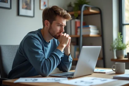Jeune étudiant en 3D concentré devant son ordinateur