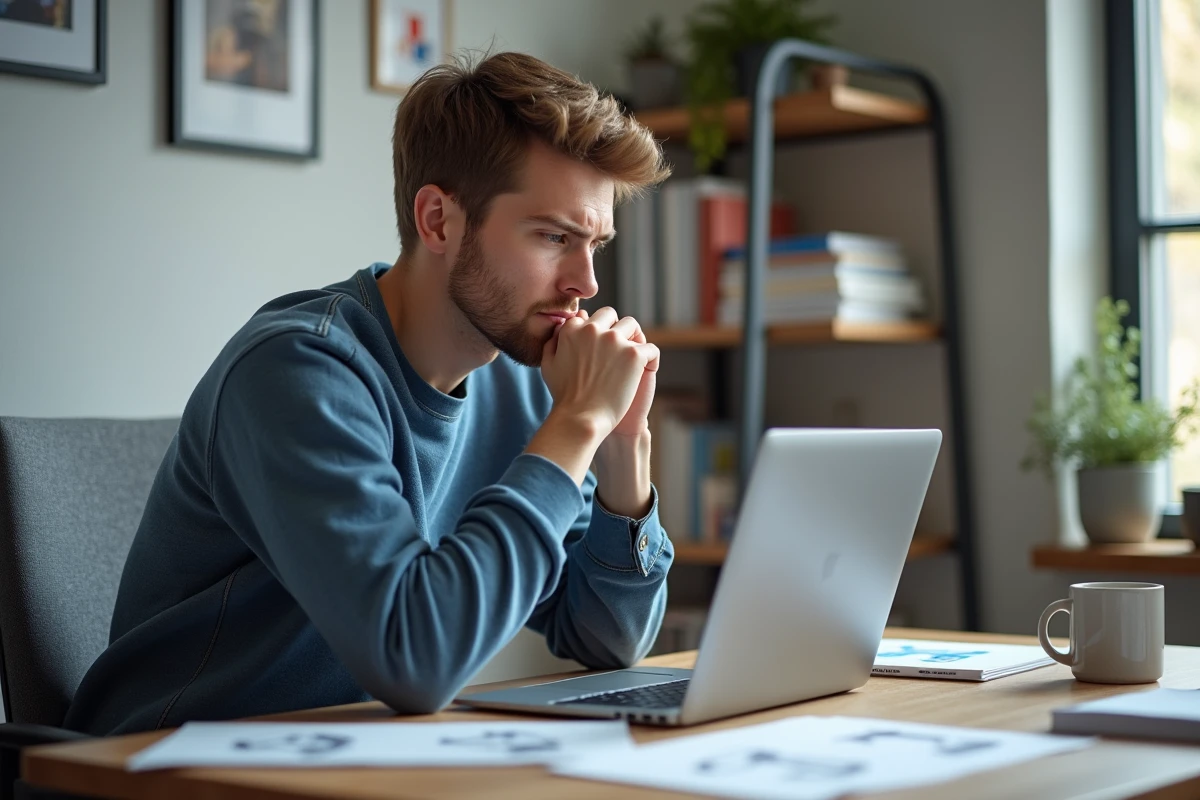 Jeune étudiant en 3D concentré devant son ordinateur