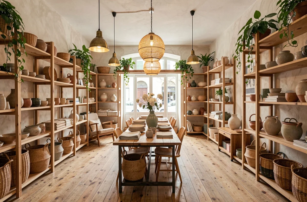 Intérieur de la boutique Mona Market à Montpellier, spécialisée en décoration et mobilier design