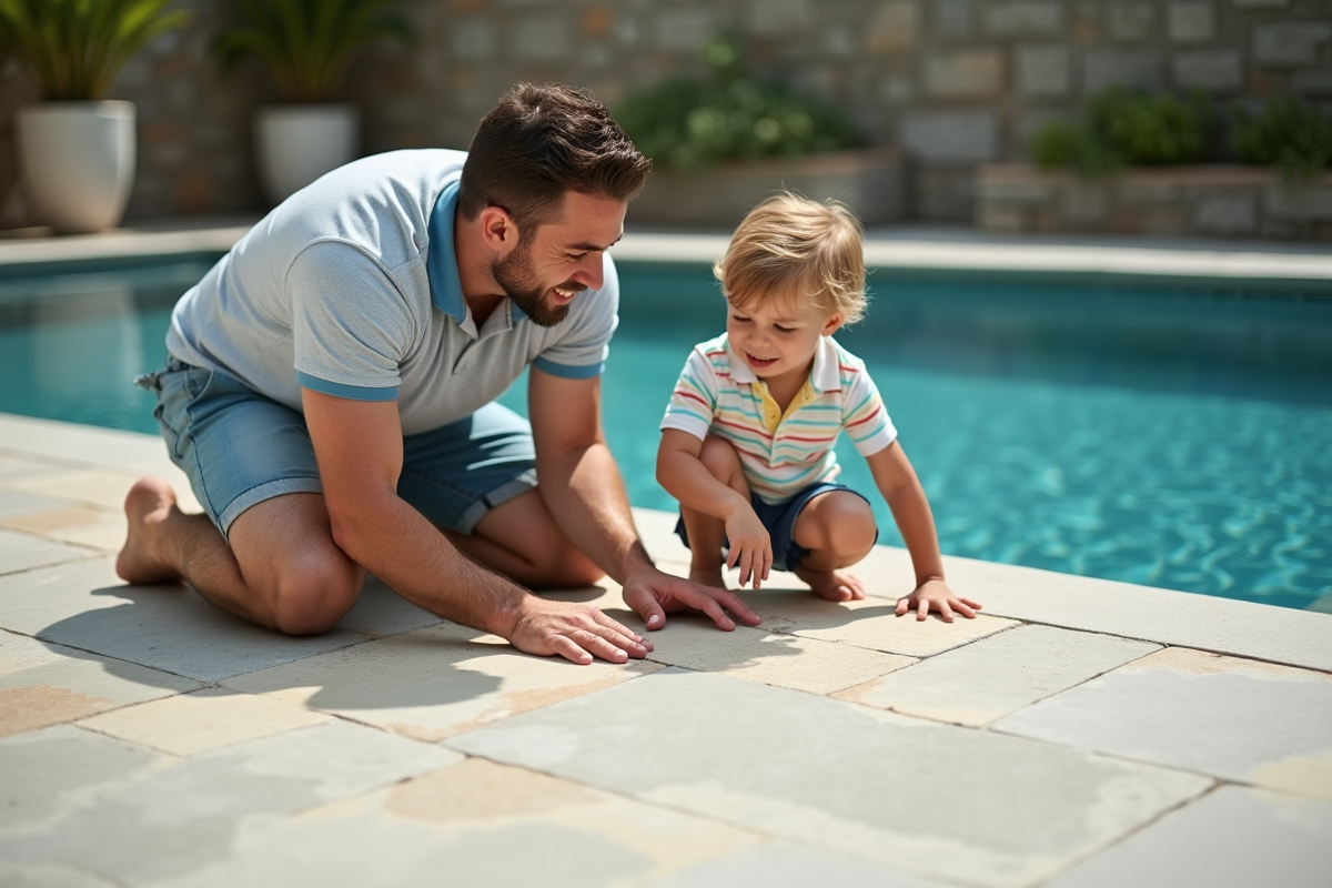 Père et fils tapant la surface d