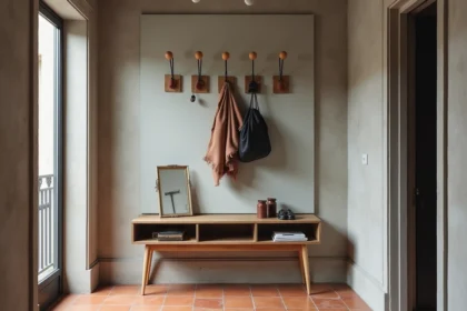 Patère murale mal positionnée dans une entrée d'appartement parisien, illustrant une erreur courante de décoration intérieure
