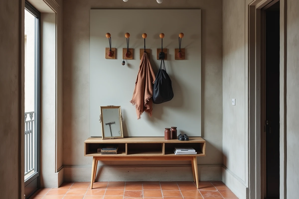 Patère murale mal positionnée dans une entrée d'appartement parisien, illustrant une erreur courante de décoration intérieure